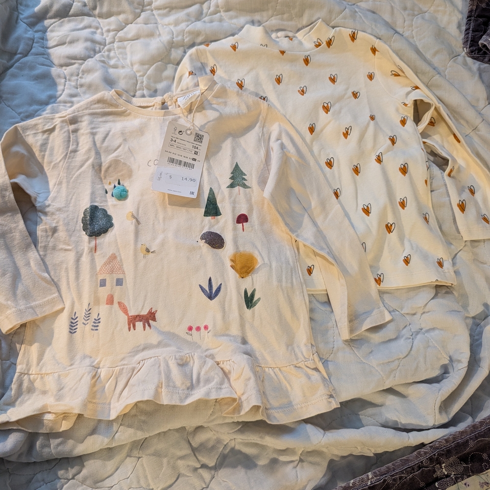 ZARA Kids Cream Graphic Long Sleeve Tops